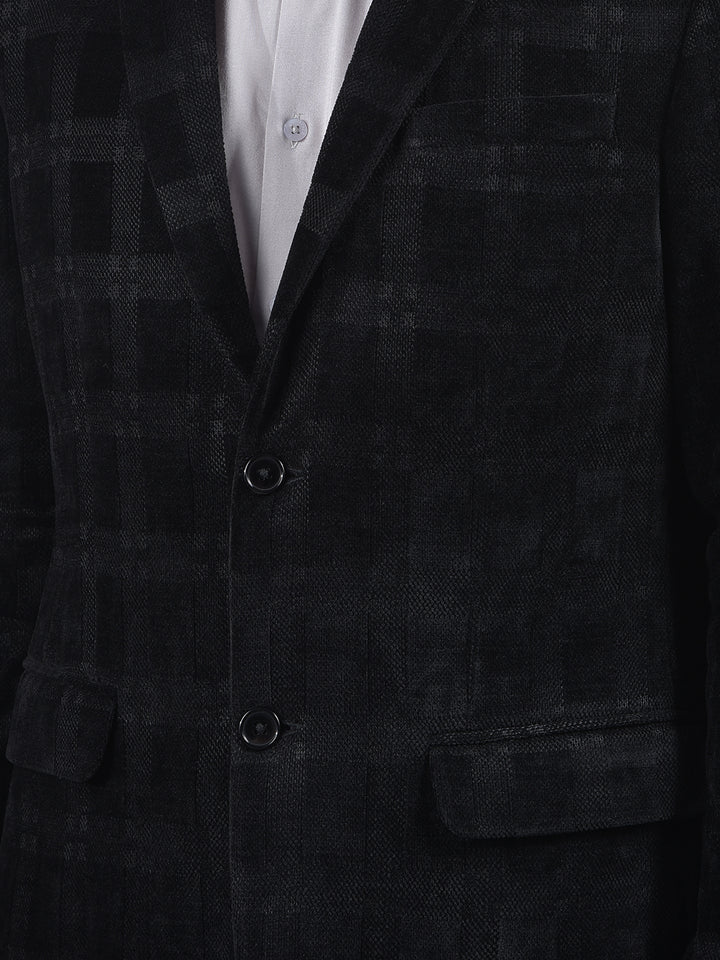 Black Checked Notched Lapel Single Breasted Blazer