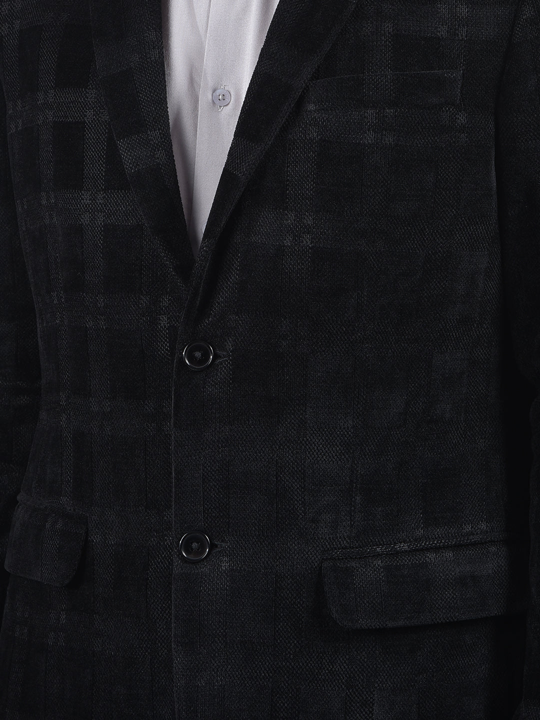 Black Checked Notched Lapel Single Breasted Blazer
