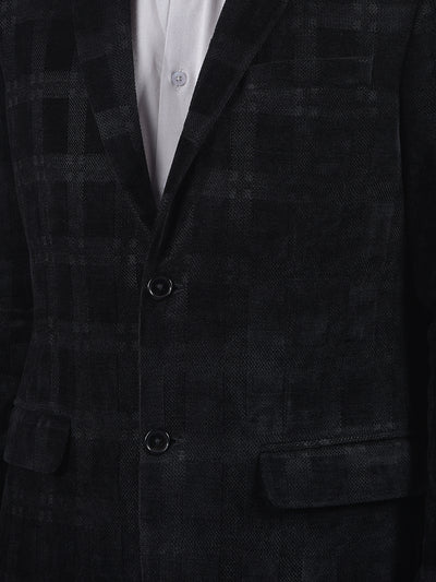 Black Checked Notched Lapel Single Breasted Blazer