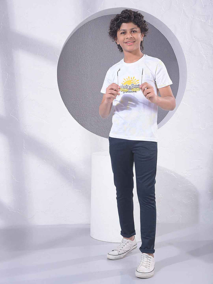 Navy Blue Textured Trousers