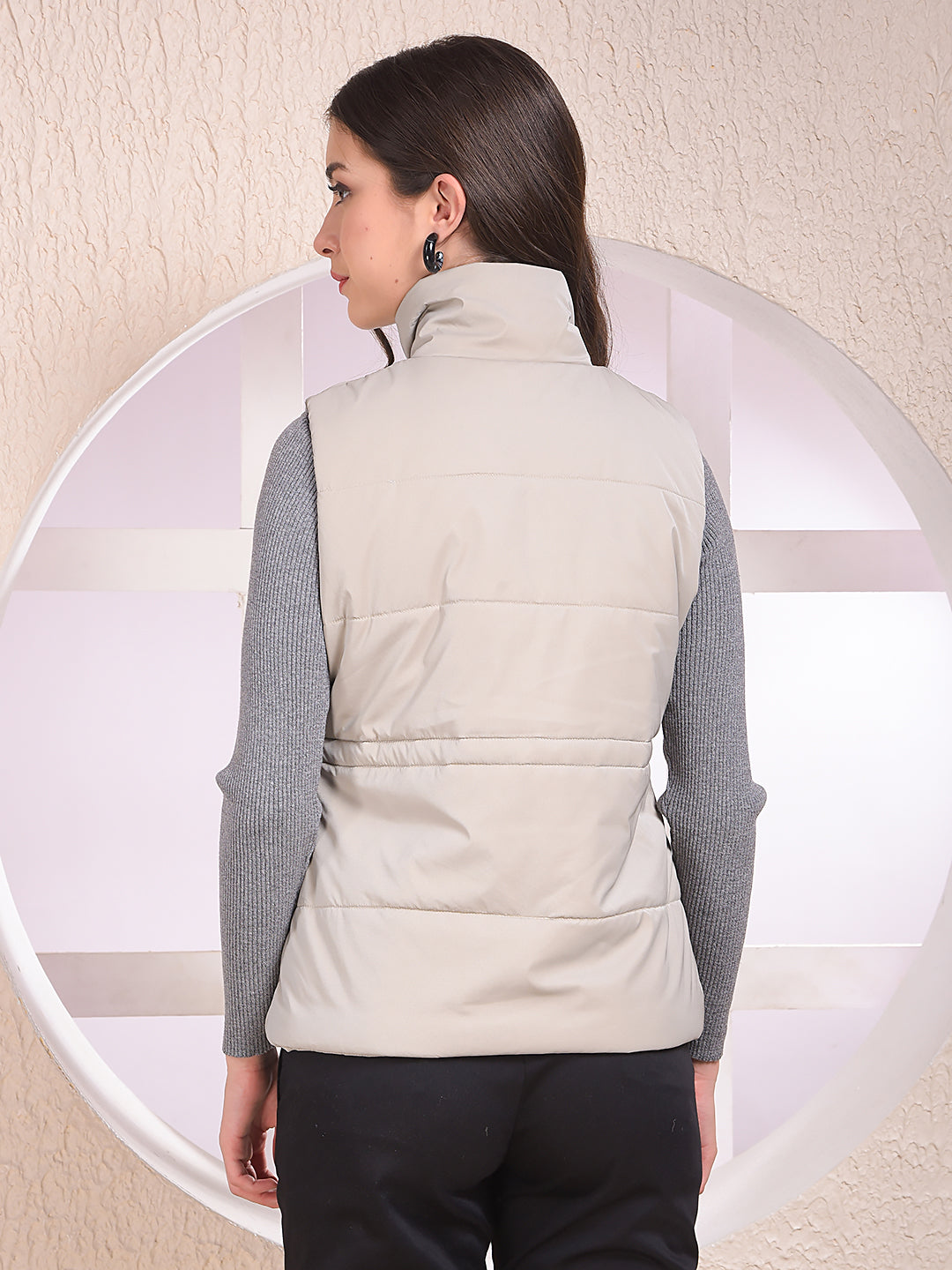 Beige Sleeveless Puffer Jacket