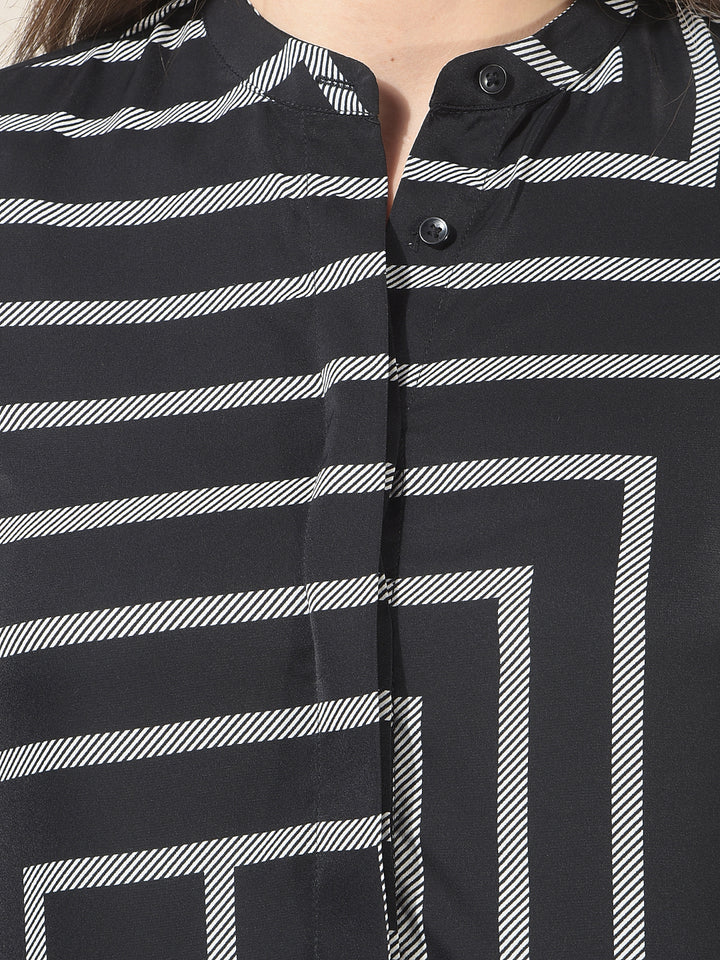 Black Printed V-Neck Shirt