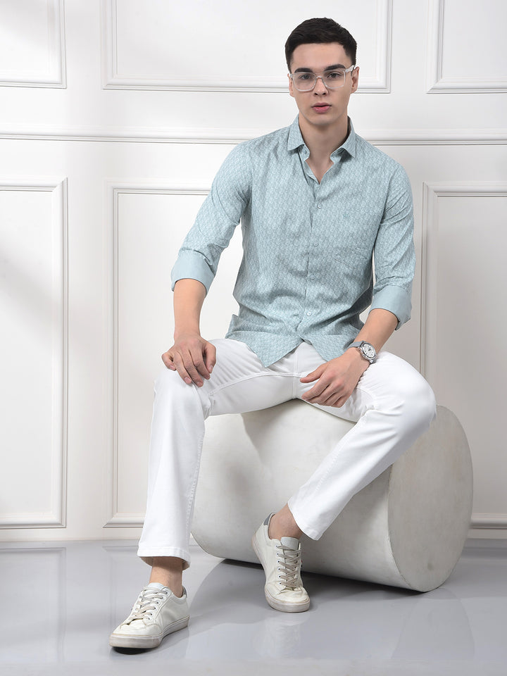 Mint Geo Print Casual Shirt