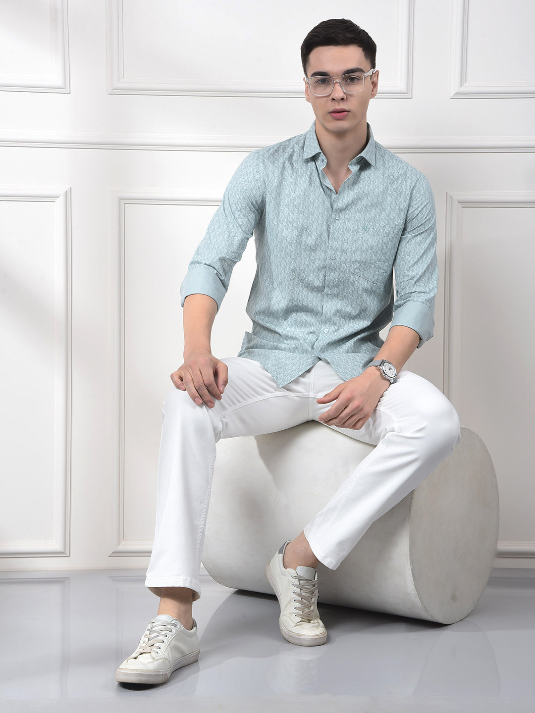 Mint Geo Print Casual Shirt