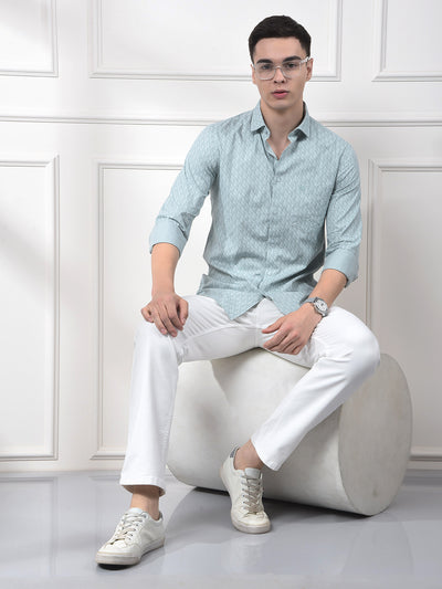 Mint Geo Print Casual Shirt