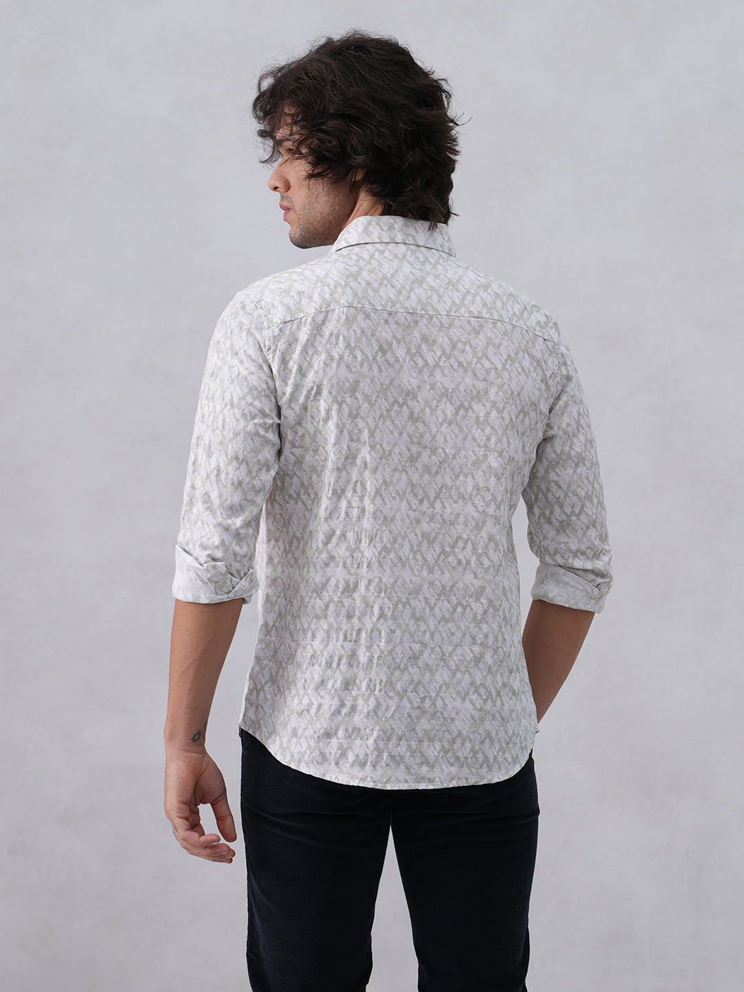 Green Printed Linen Shirt