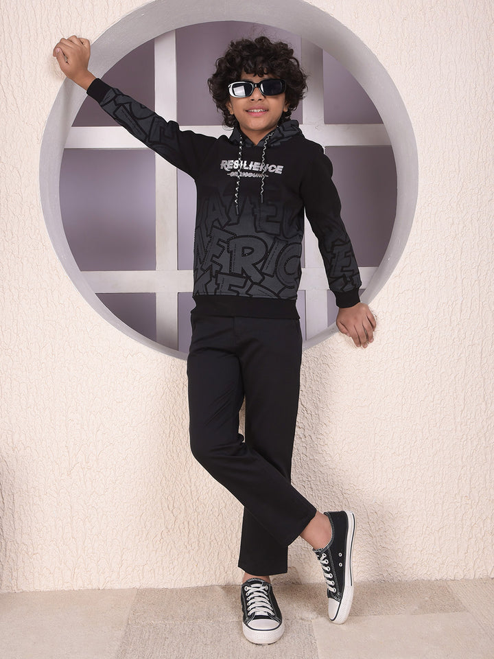 Black Embellished Hooded Neck Sweatshirt