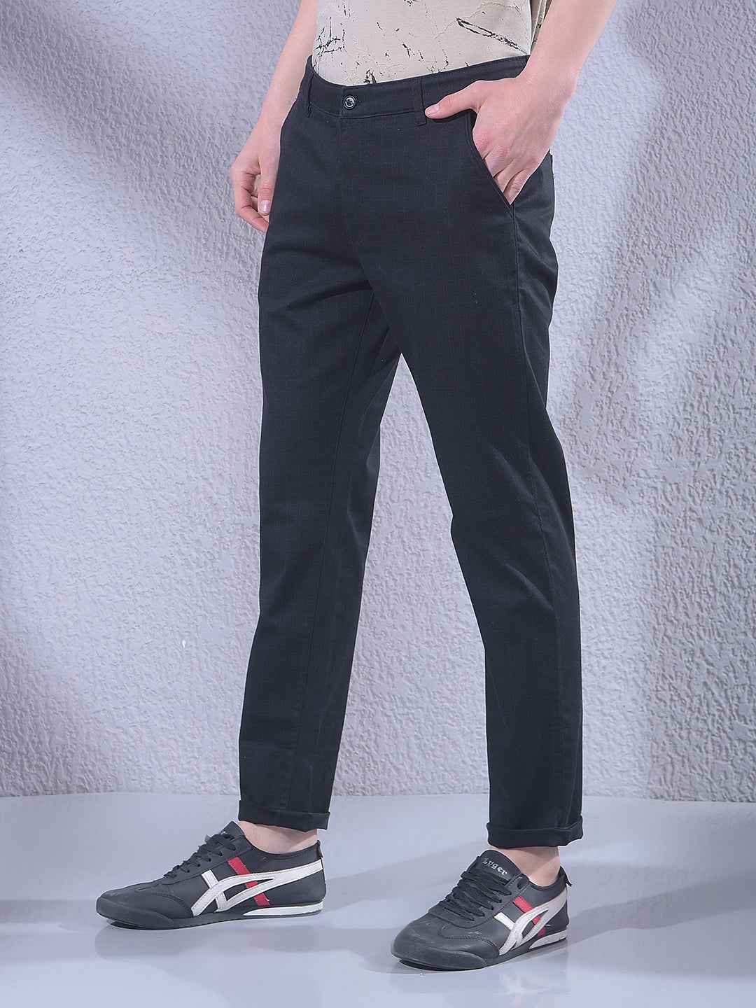 Black Grid Check Trousers