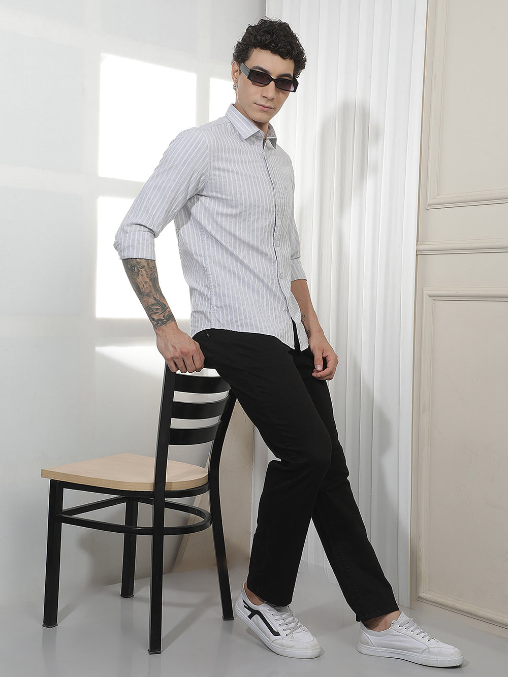 Grey Vertical Stripes Shirt