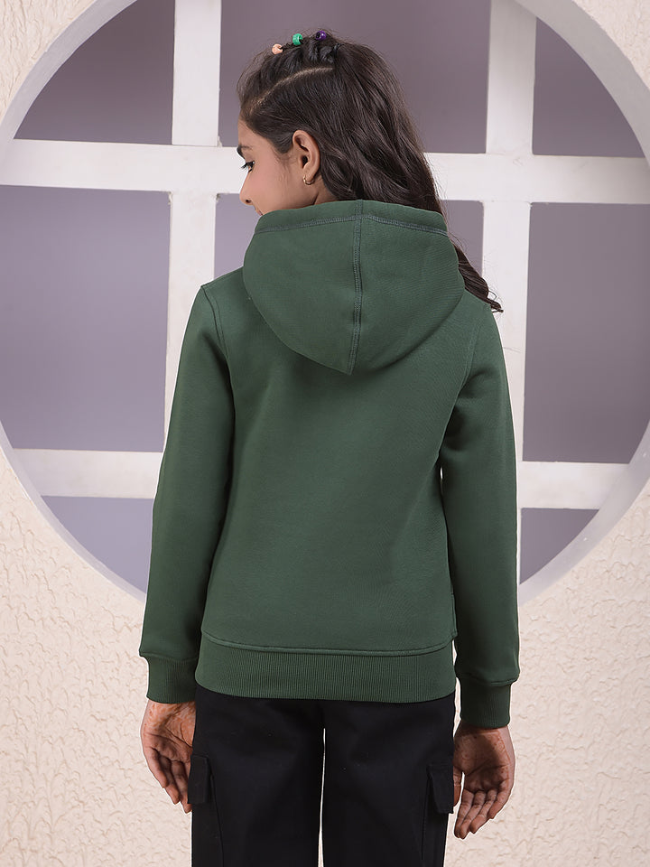 Green Typographic Print Hooded Neck Sweatshirt