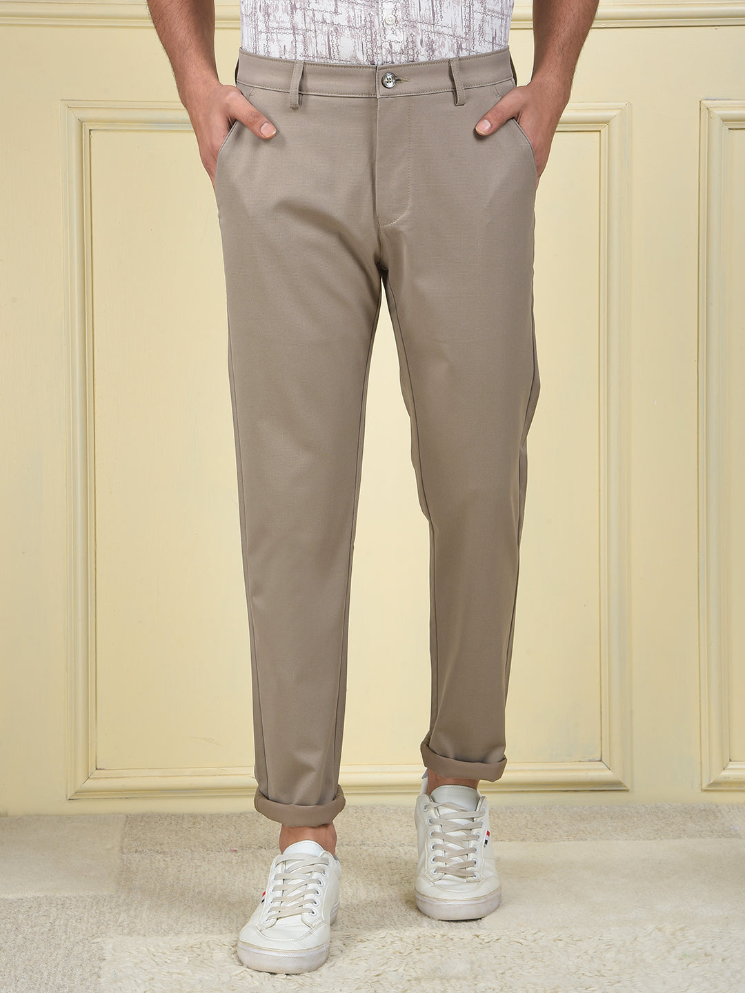 True Style Beige Printed Trousers