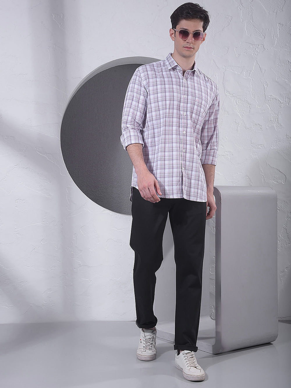 Purple Checked 100% Cotton Shirt