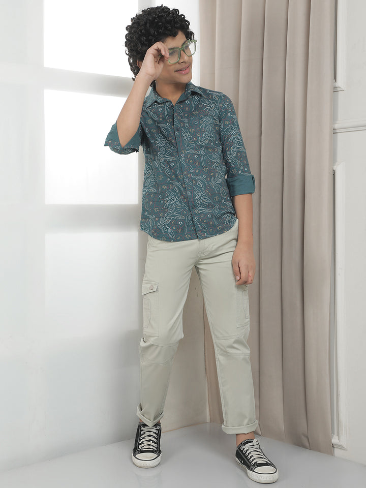 Forest Green 100% Cotton Floral Print Shirt