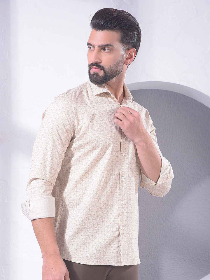 Beige Geometric Print 100% Cotton Shirt