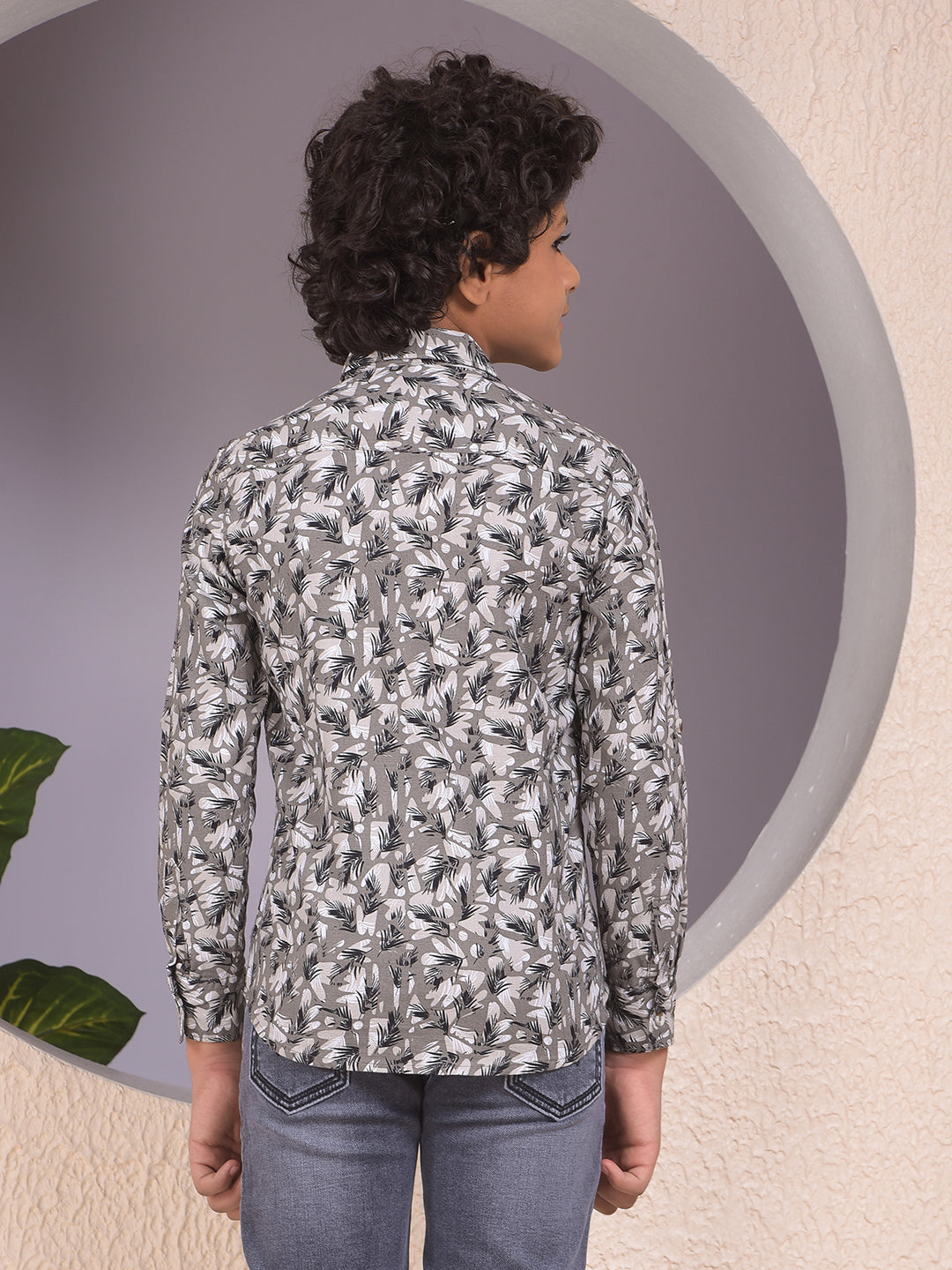 Soft-Hue Grey Floral Print Shirt