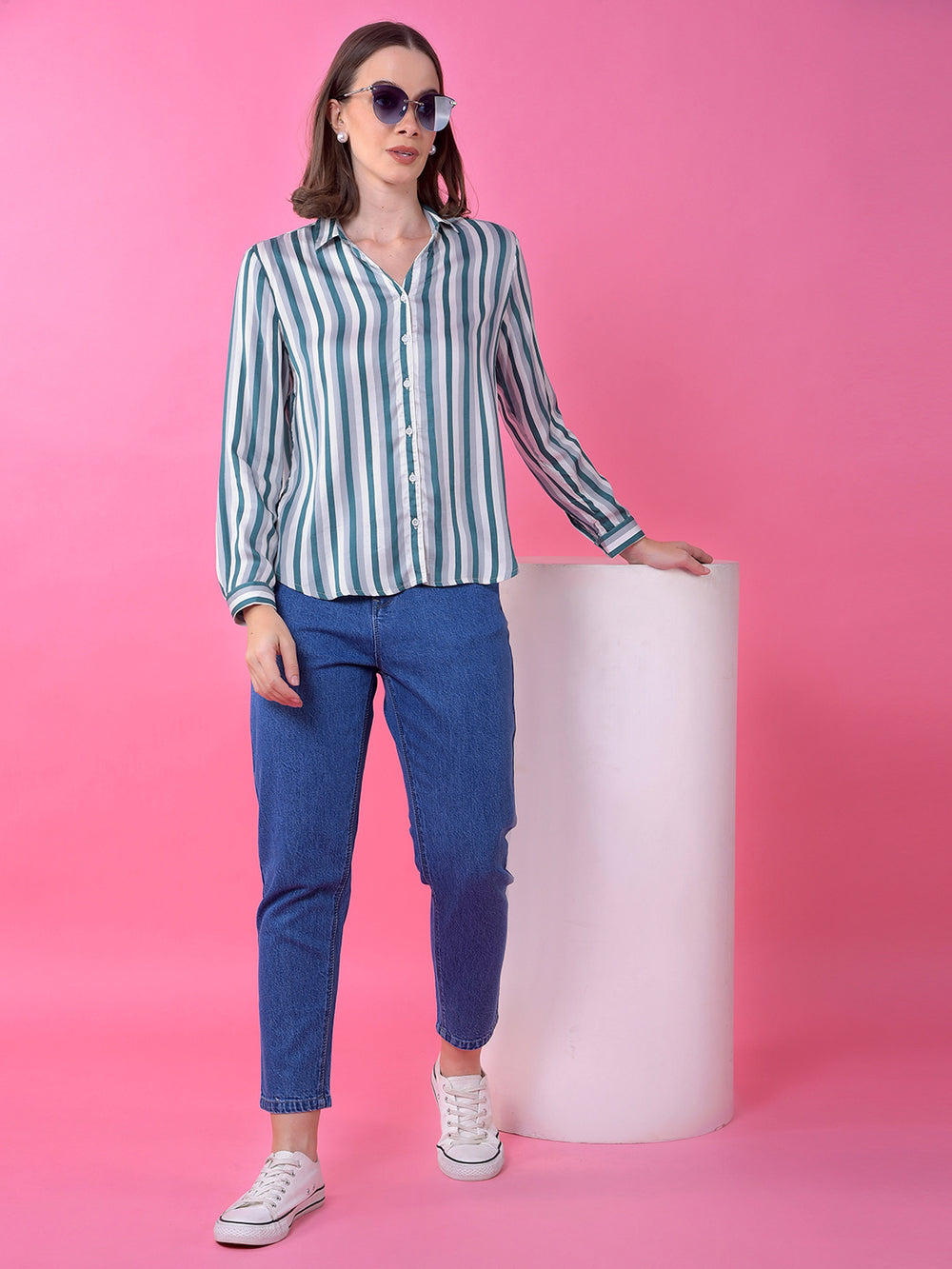 Green Vertical Stripes 100% Modal Shirt