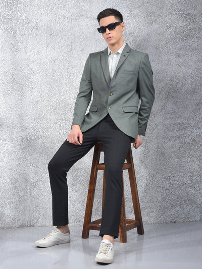 Green Notched Lapel Single Breasted Blazer