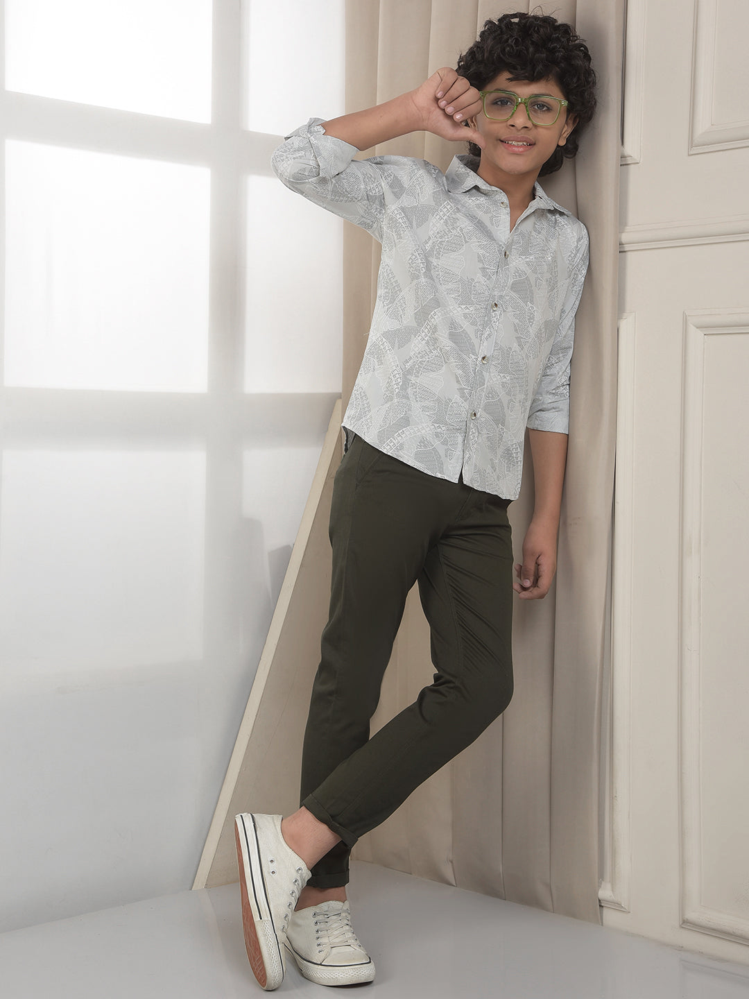 Grey Botanical Print Shirt