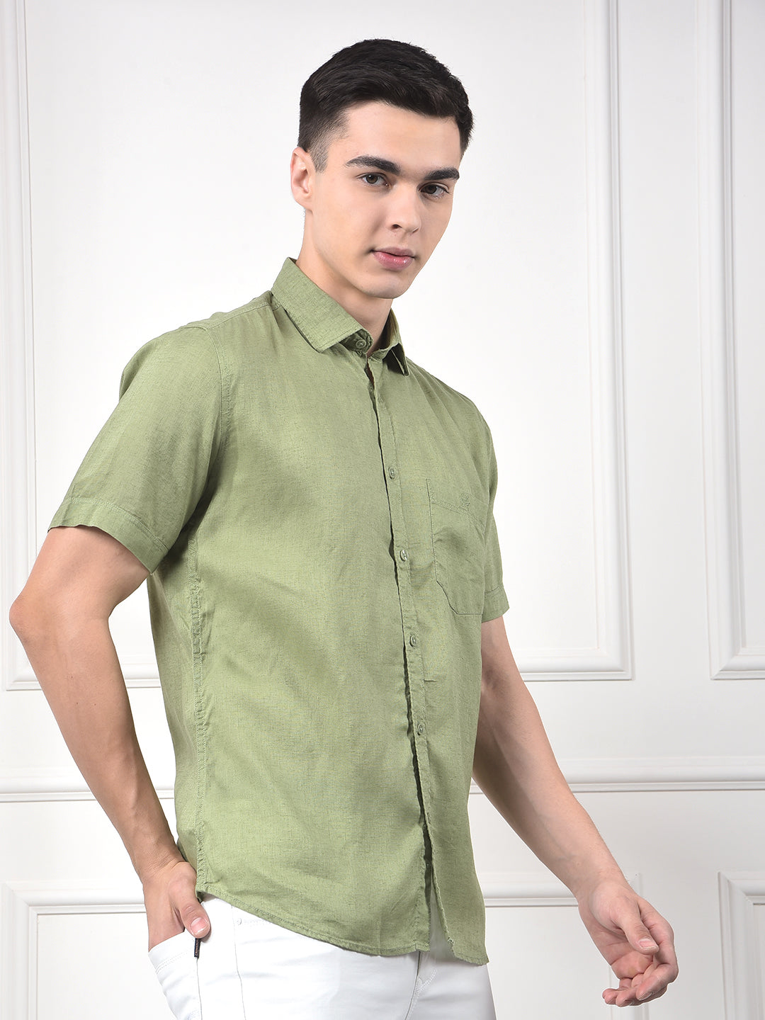 Olive Green Pure Linen Casual Shirt