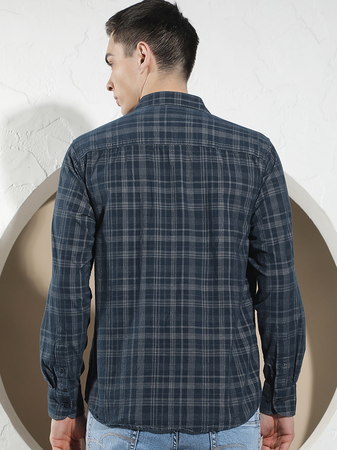 Blue Checked 100% Cotton Corduroy Shirt