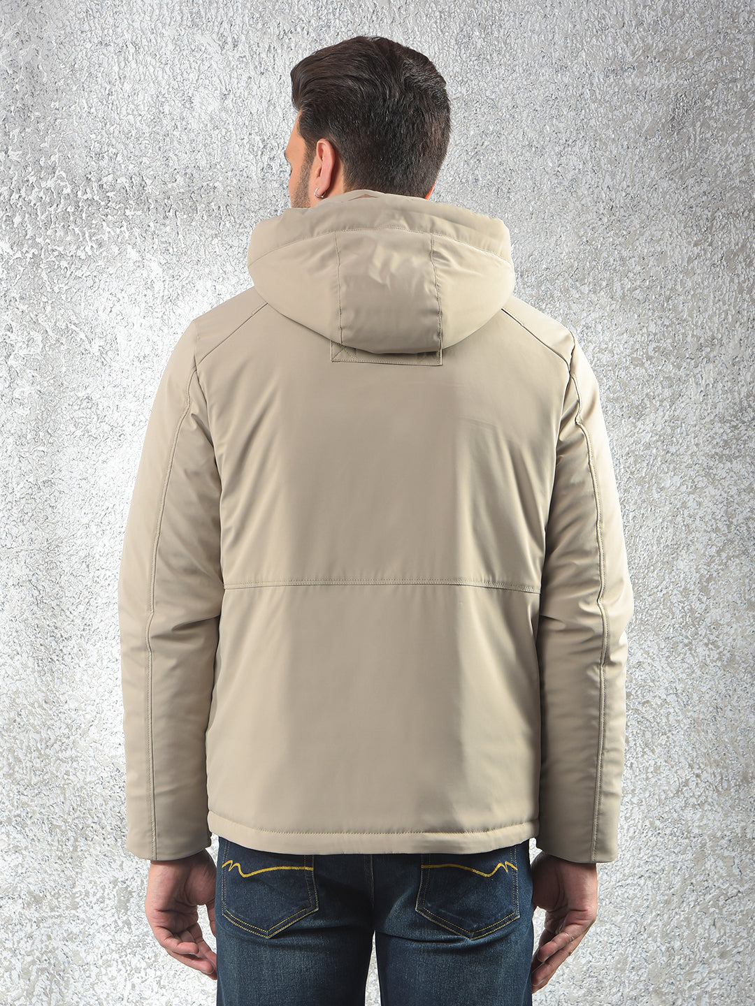 Beige Hooded Neck Puffer Jacket