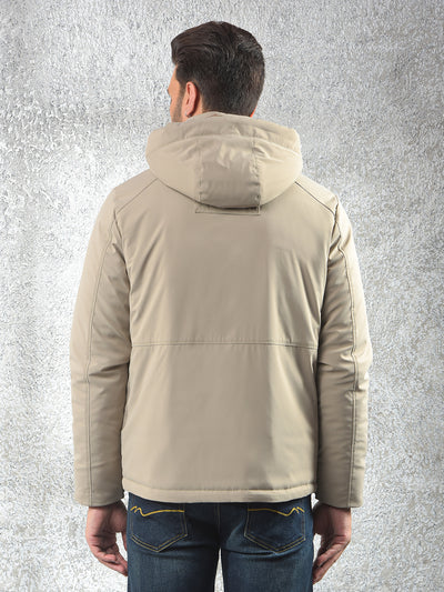 Beige Hooded Neck Puffer Jacket
