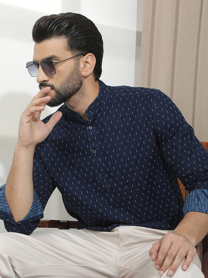 Blue Vertical Striped 100% Cotton Kurta