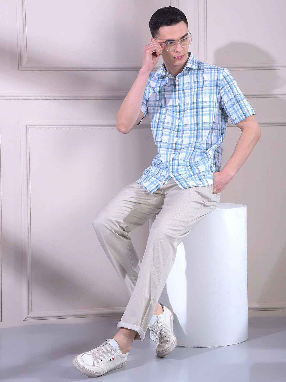 Blue 100% Cotton Checked Shirt