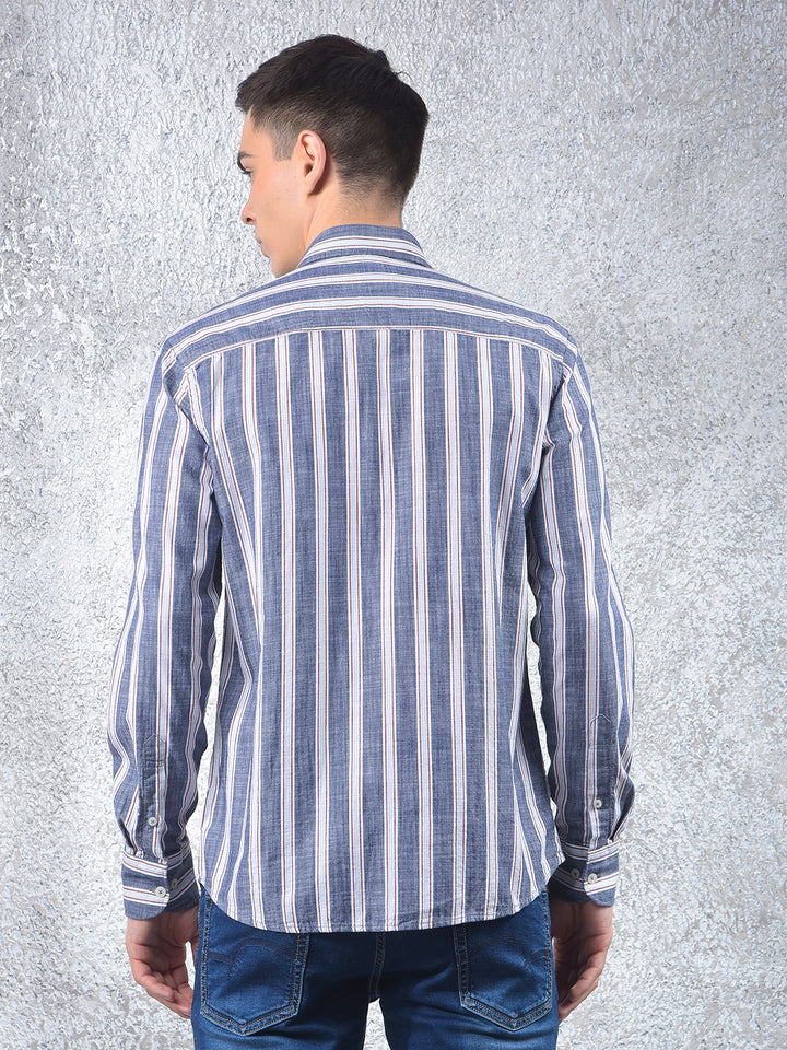 Blue Vertical Stripes 100% Cotton Shirt-Men Shirts-Crimsoune Club