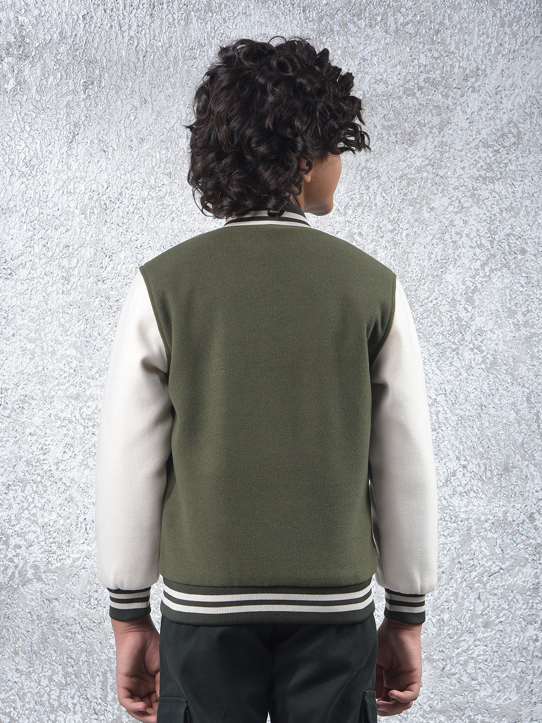 Olive Color-Block Varsity Jacket