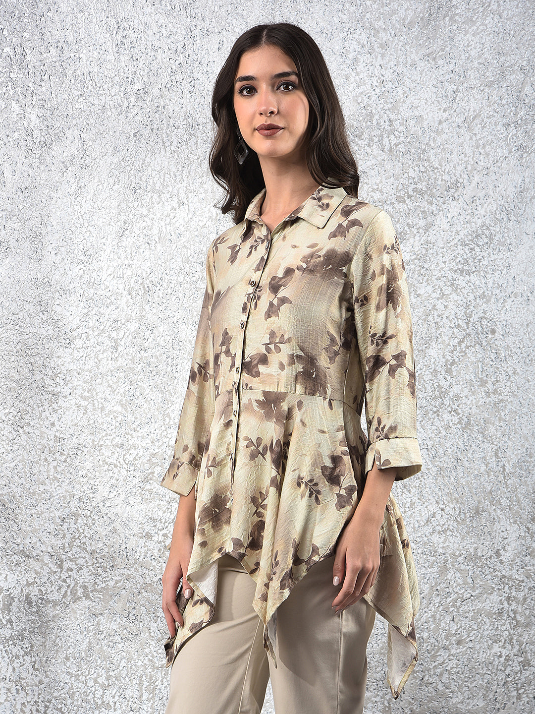 Green Floral Print Mid-Thigh Length Top