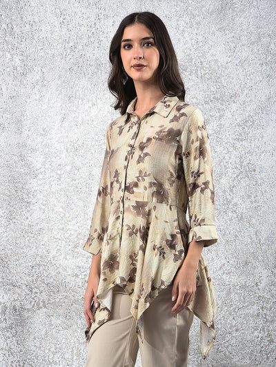 Green Floral Print Mid-Thigh Length Top