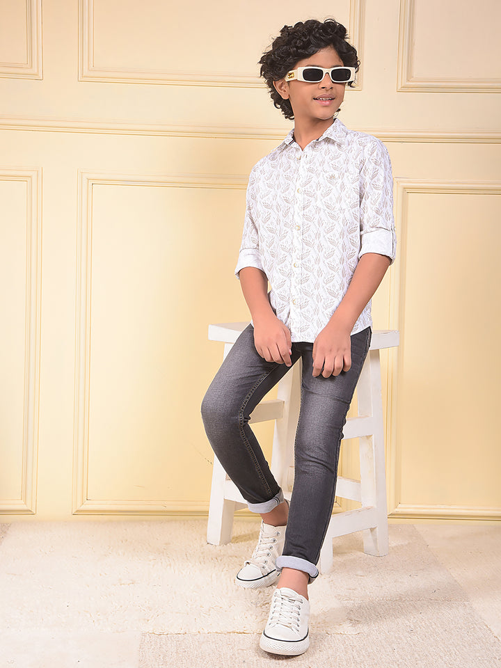 White Floral Print 100% Cotton Shirt