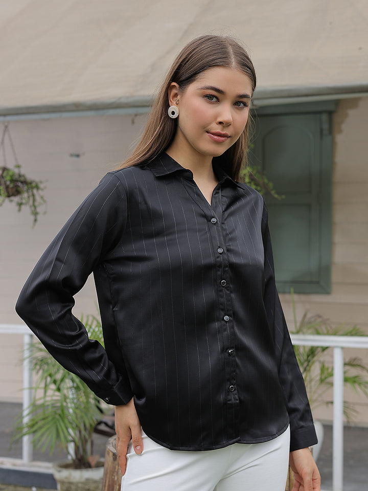 Black Striped Satin Shirt