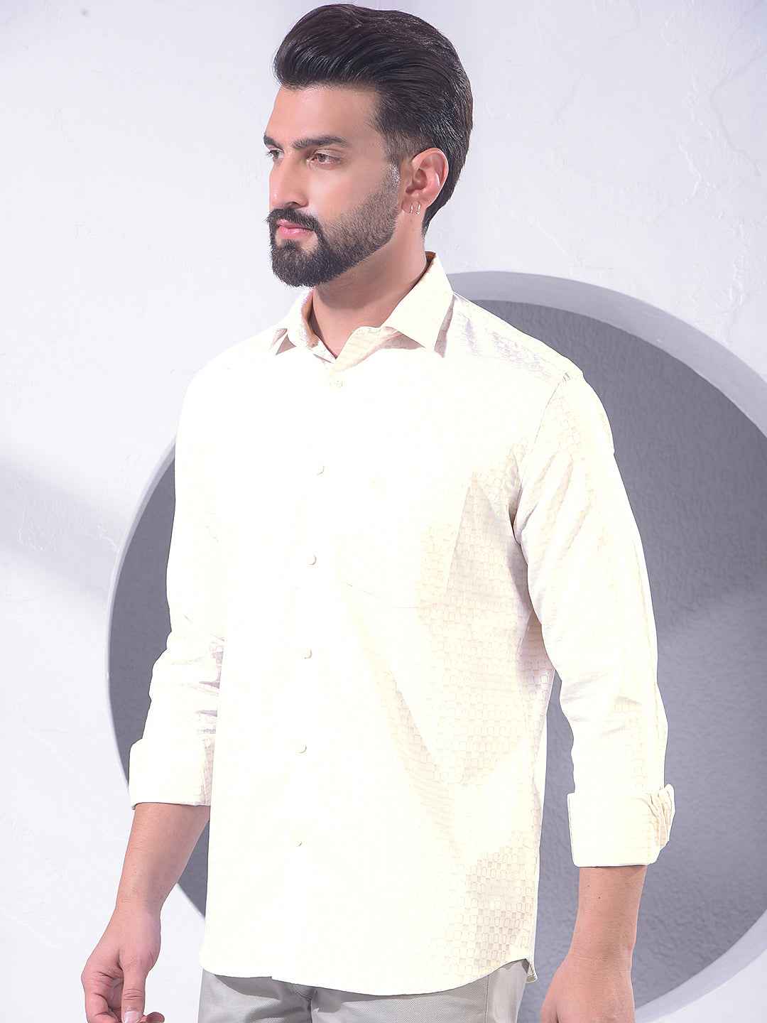 Beige Geometric Print 100% Cotton Shirt