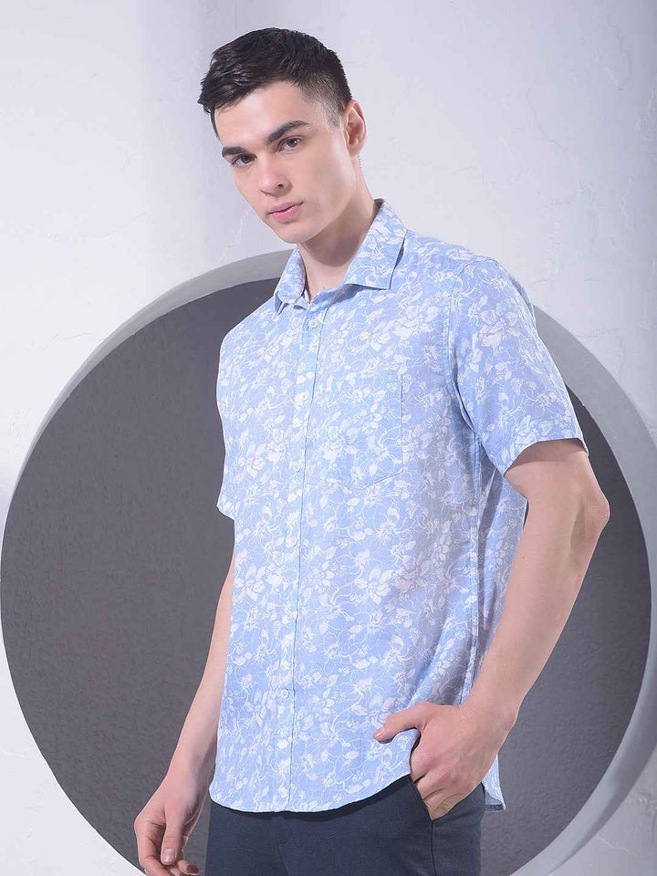 Blue Floral Print 100% Cotton Shirt