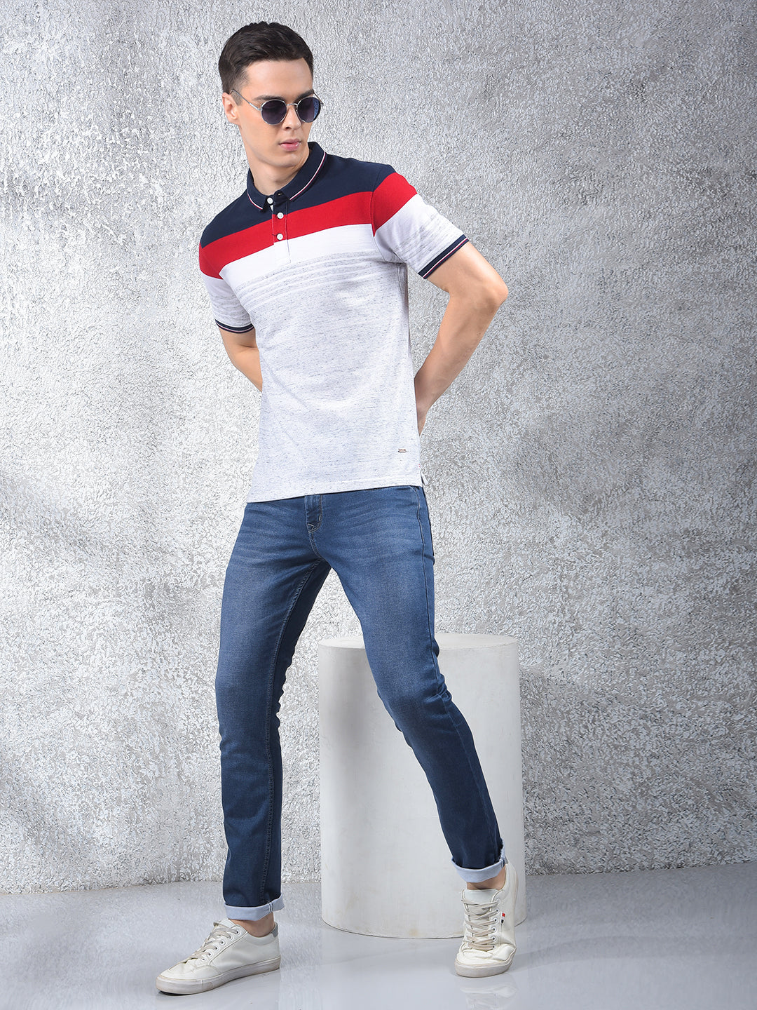 Multi-Color Color-Blocked Polo Neck T-Shirt