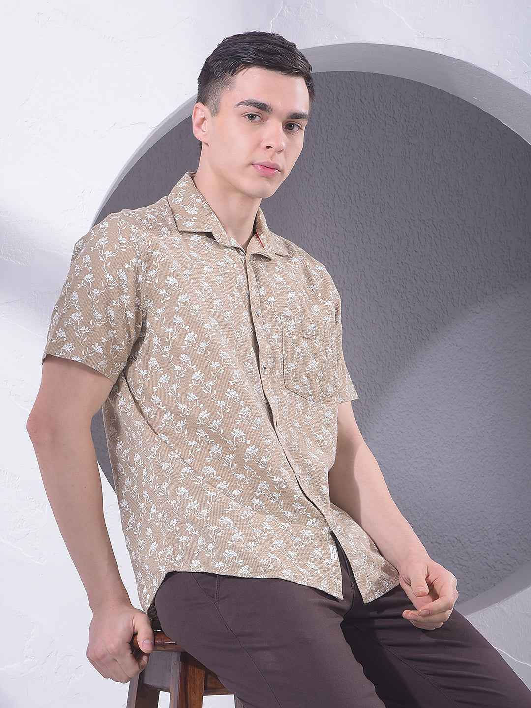 Brown Floral Print Shirt