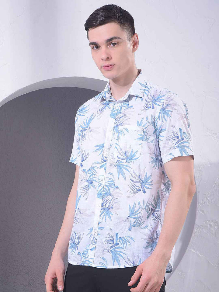 Blue Floral Print 100% Cotton Shirt