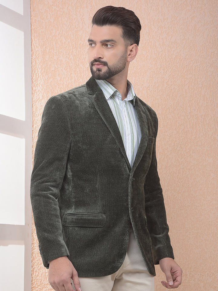 Green Notched Lapel Corduroy Blazer