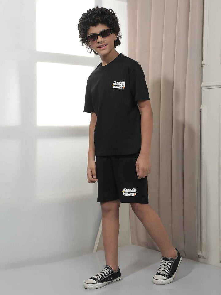 Black Graphic Print Shorts