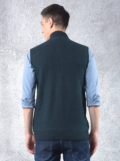 Blue High Neck Sleeveless Sweater