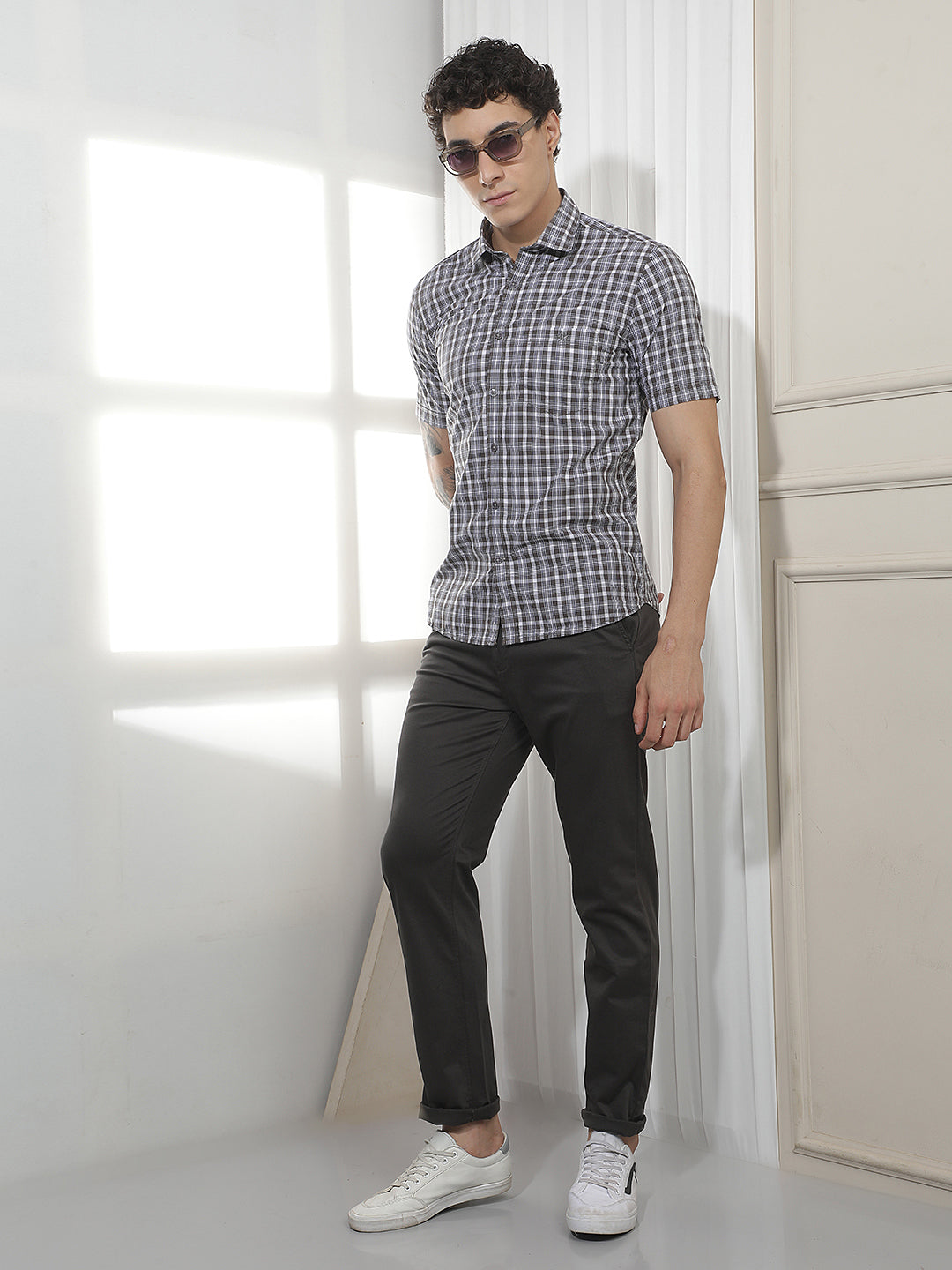 Grey Checked 100% Cotton Shirt