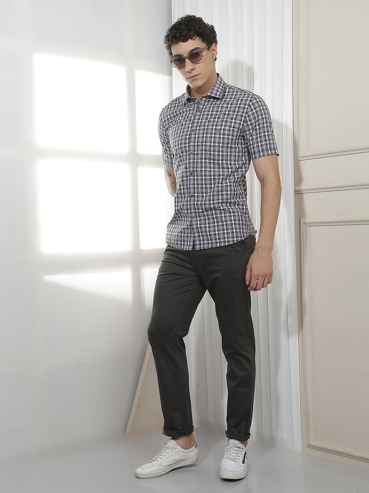 Grey Checked 100% Cotton Shirt