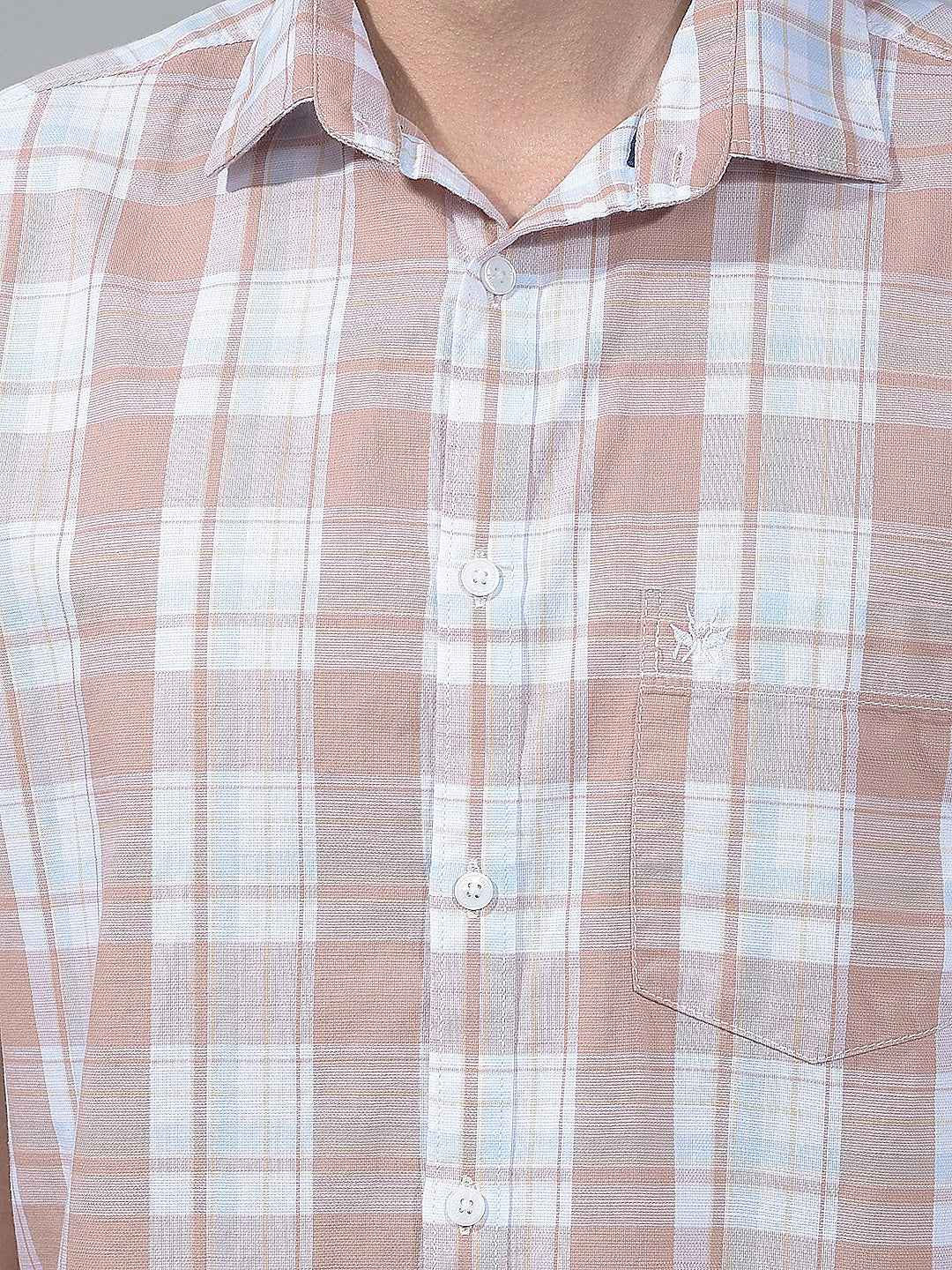 Peach Checked 100% Cotton Shirt
