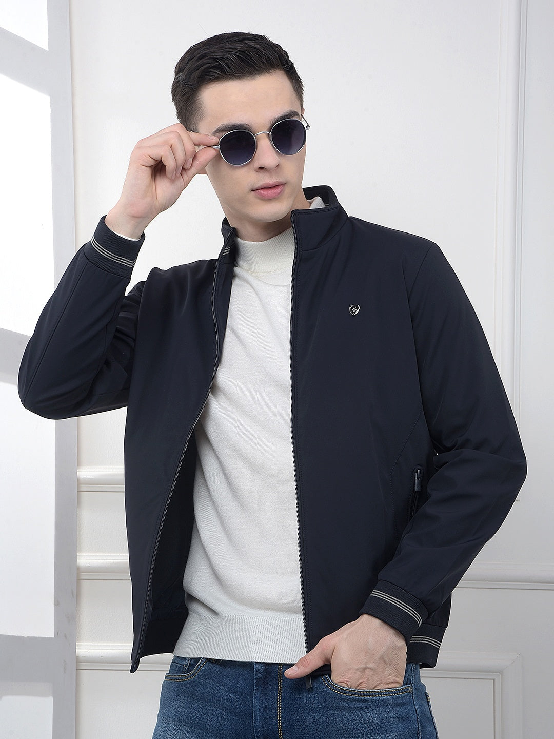 Minimalist Design Navy Blue Puffer Jacket