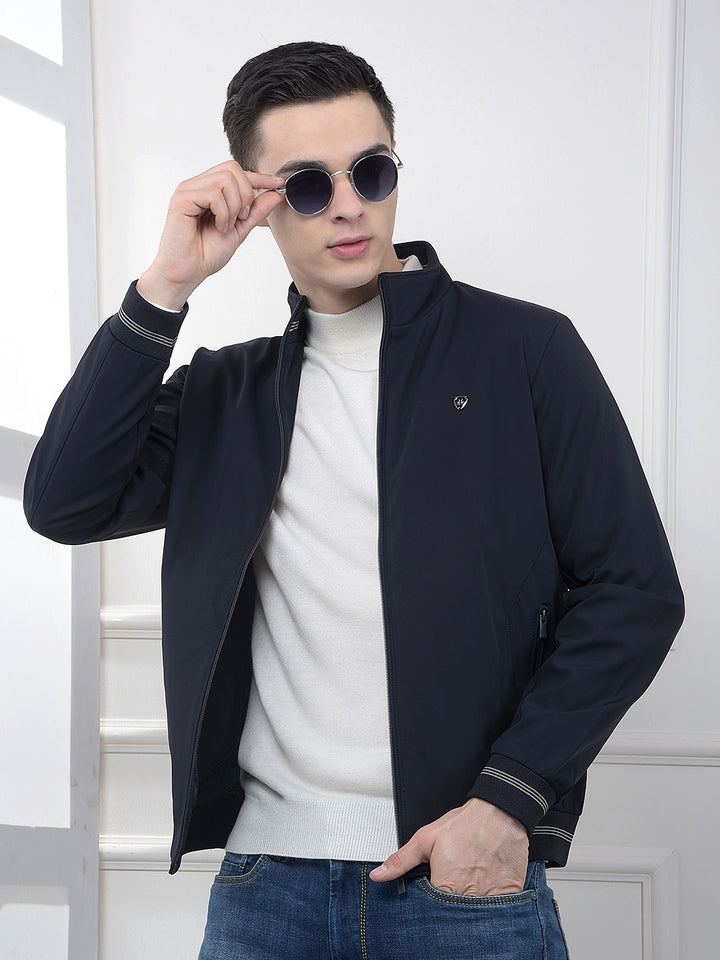 Minimalist Design Navy Blue Puffer Jacket