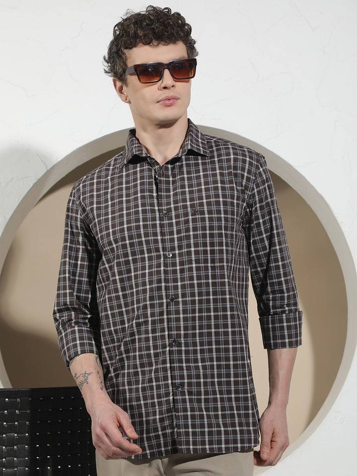 Wine Checked 100% Cotton Shirt