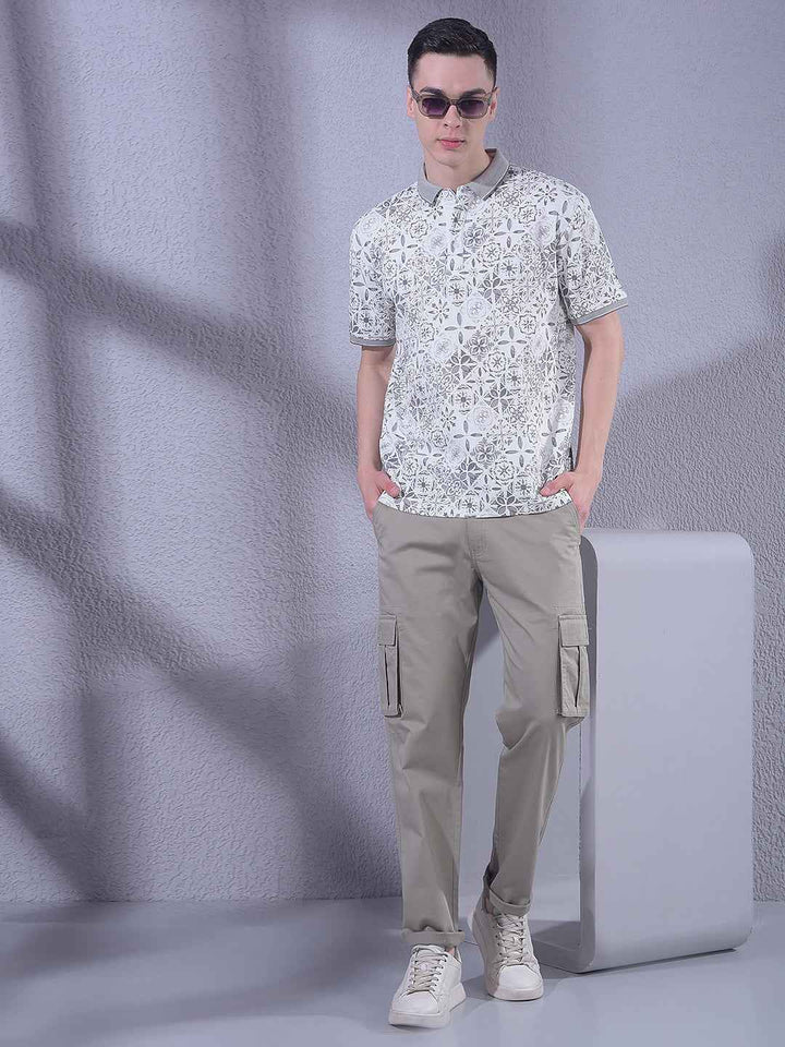 Grey Printed 100% Cotton T-Shirt