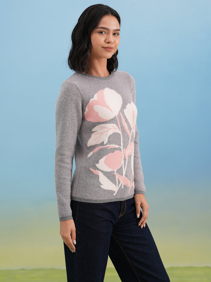 Soft Grey Botanical Pattern Sweater